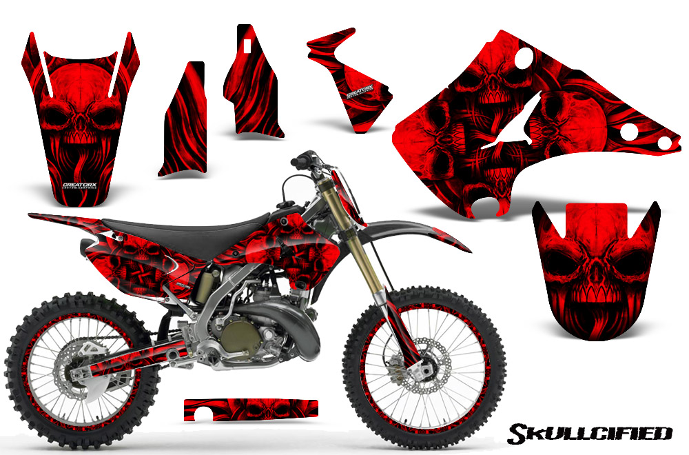 Kawasaki KX125 KX250 03-12 Graphics Kit Skullcified Red NP Rims